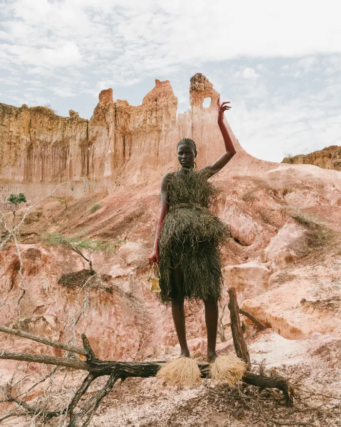 Grass outfit standing in canyon
