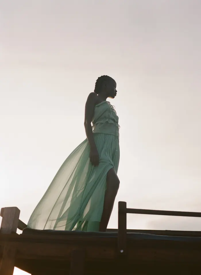 Green dress at sunset