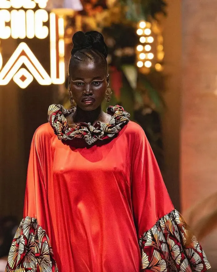 Red dress runway fashion